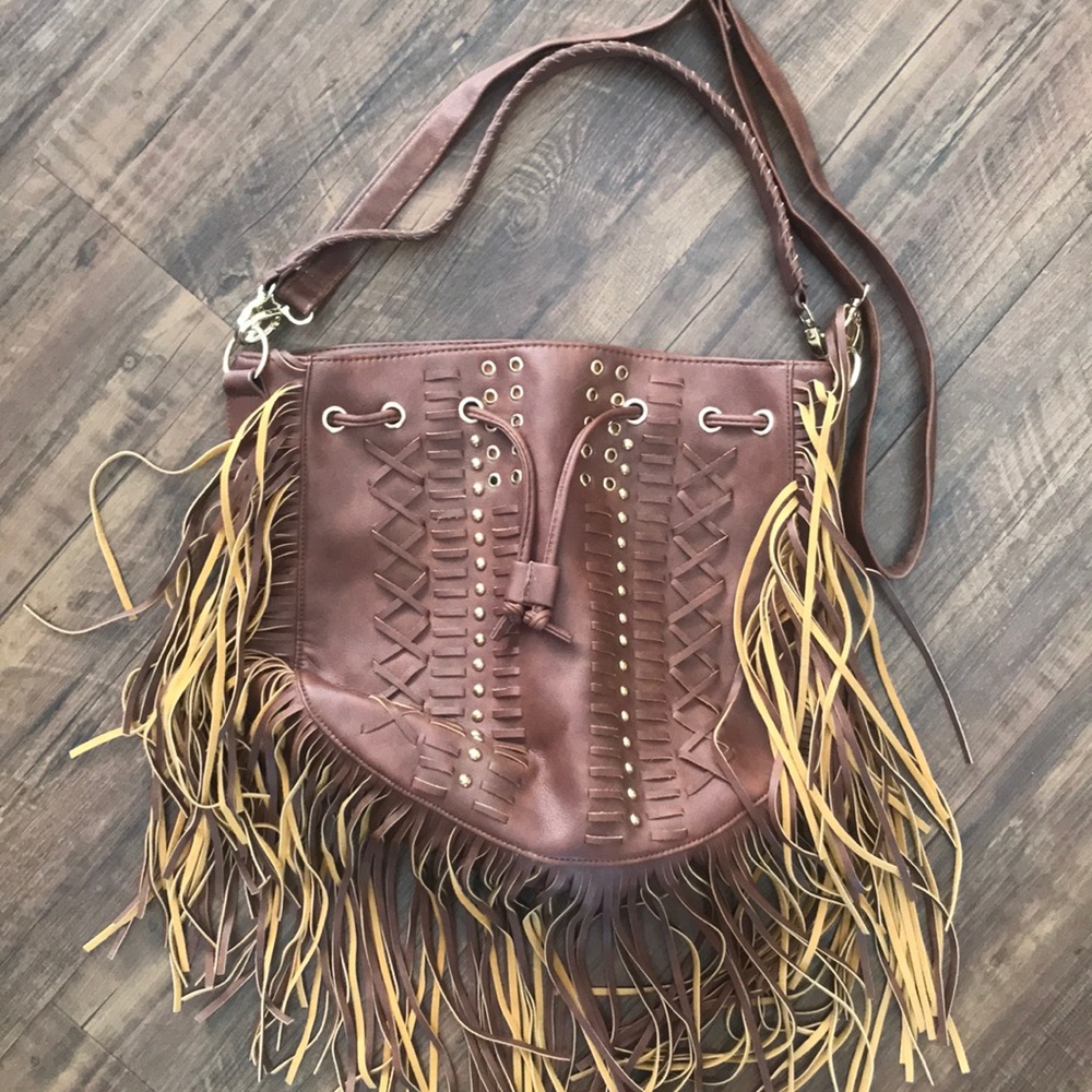 Detailed brown fringe bag